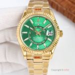 Swiss Grade A Rolex 9001 Sky-Dweller Green Dial Yellow Gold 42 mm